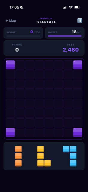 Adventure level with target score and obstacle blocks